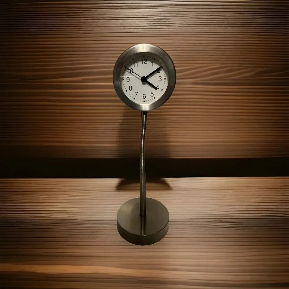 Vintage Industrial Stainless Steel Gooseneck Desk Clock Flexible Bendable